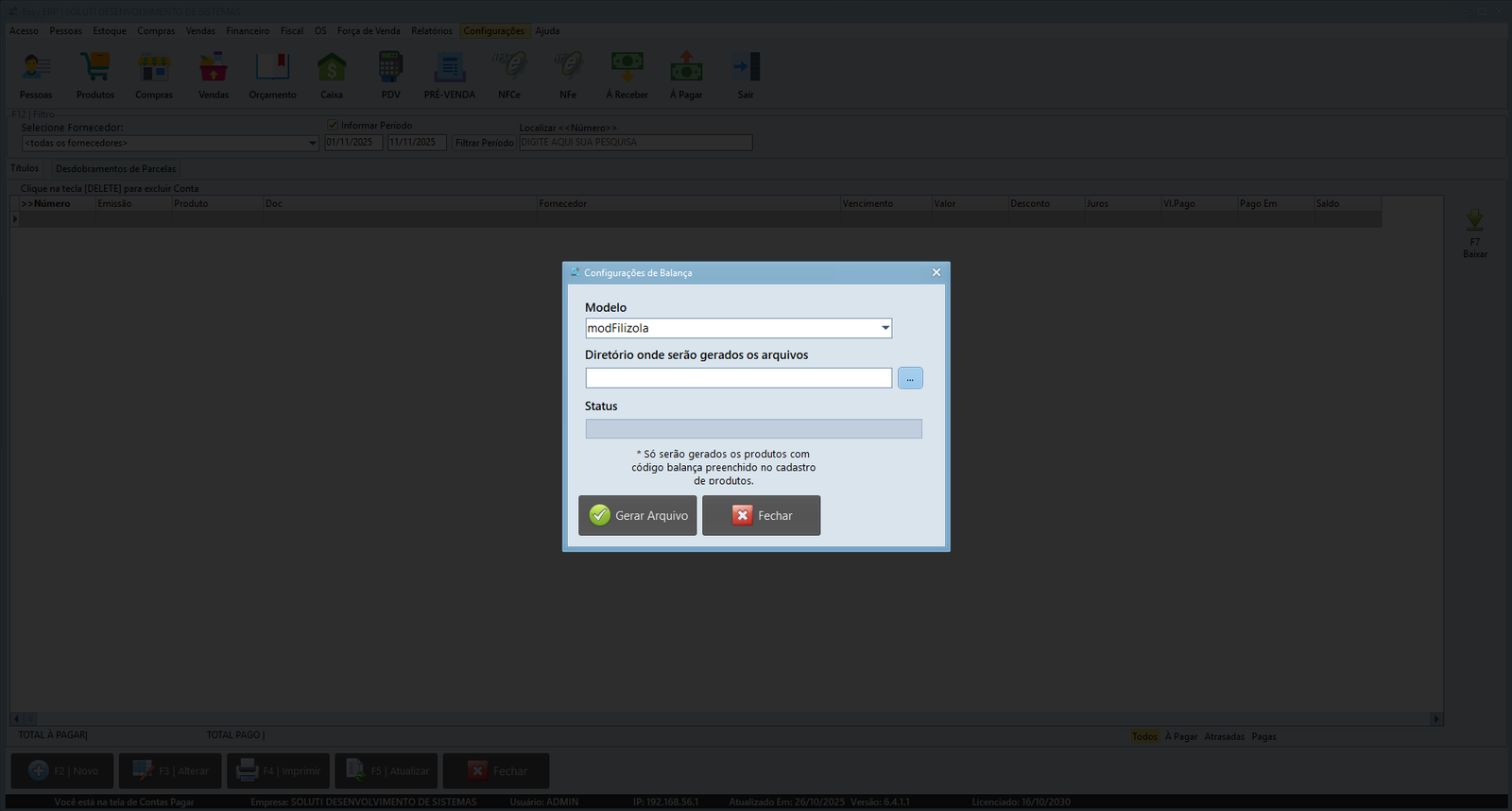 Carga de Produtos de Balança